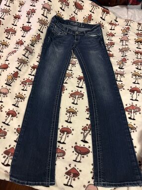 rue21 Extreme Low Rise Women's Dark Blue Bootcut Jeans Size 3/4 Long
